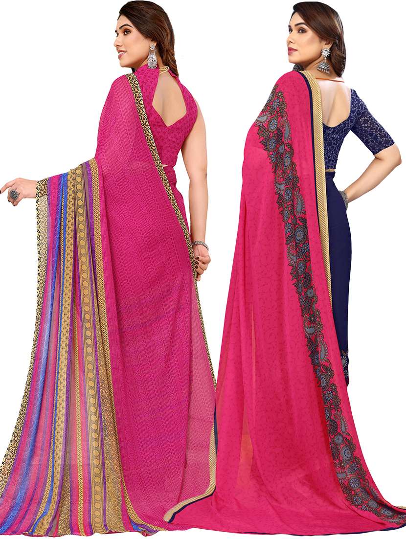 pack of 2 printed casual wear sarees with blouse - 21441423 -  Standard Image - 1