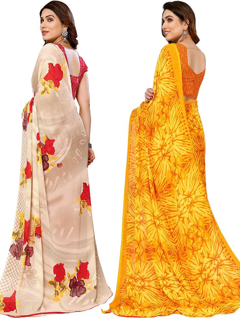 pack of 2 printed casual wear sarees with blouse - 21441454 -  Standard Image - 1