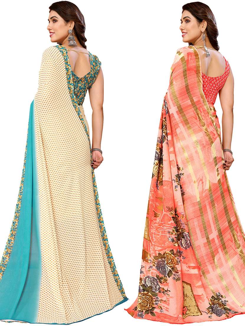 pack of 2 printed casual wear sarees with blouse - 21441461 -  Standard Image - 1