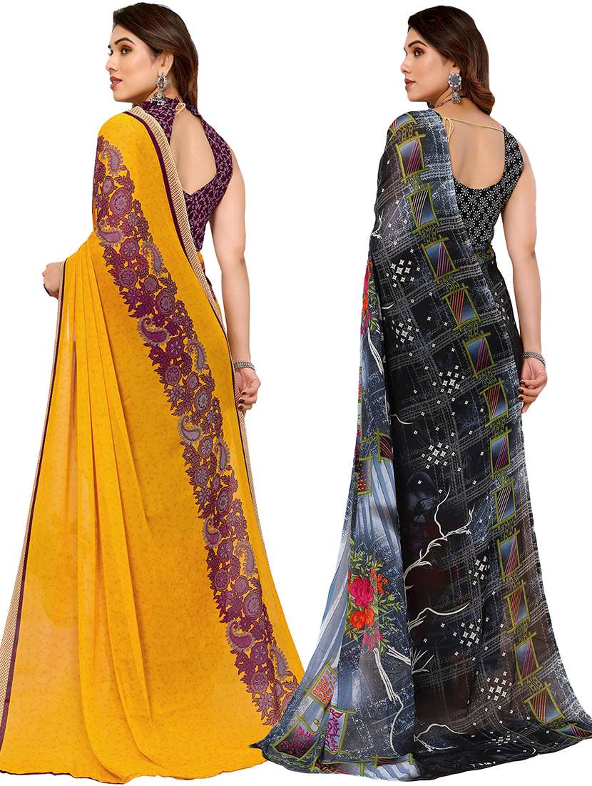 pack of 2 printed casual wear sarees with blouse - 21441478 -  Standard Image - 1