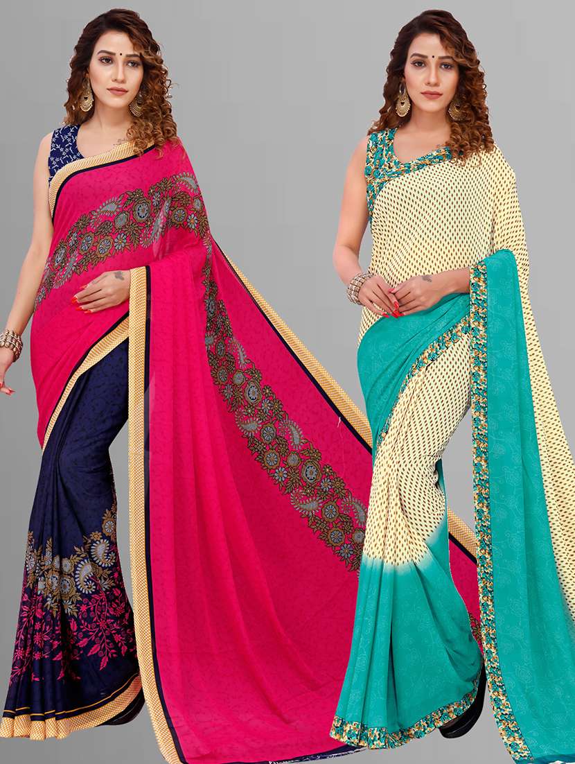women pack of 2 casual wear combo sarees with blouse