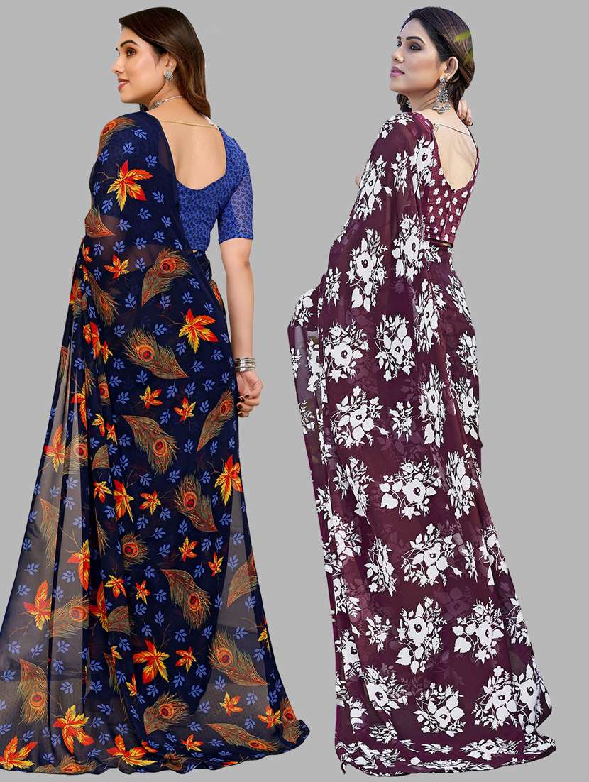 women pack of 2 casual wear combo sarees with blouse - 21445020 -  Standard Image - 1