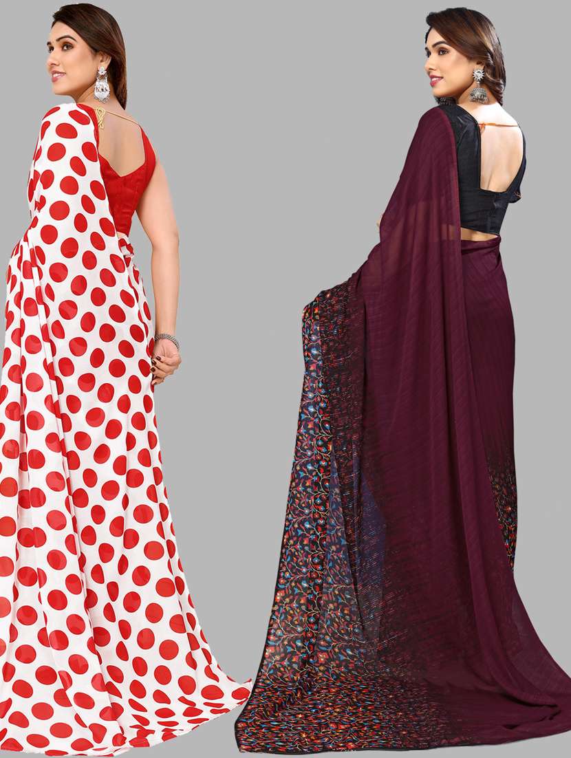 pack of 2 printed casual wear sarees with blouse - 21445029 -  Standard Image - 1