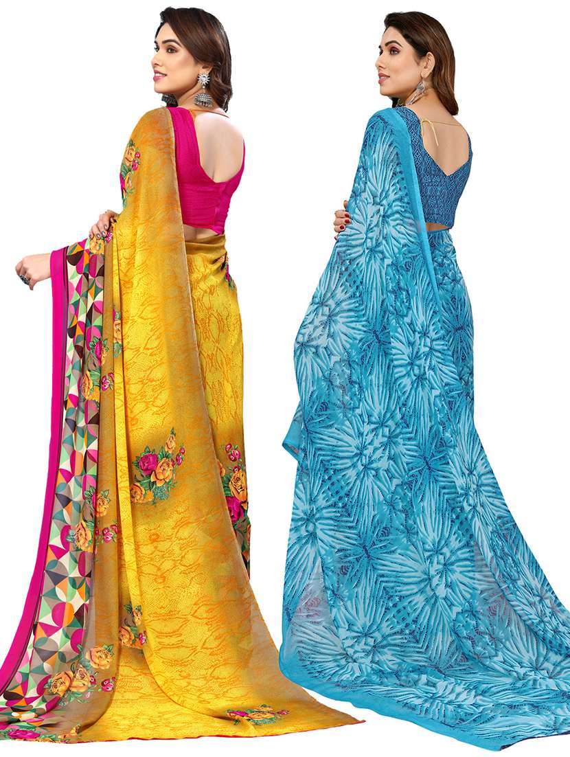women pack of 2 casual wear combo sarees with blouse - 21445077 -  Standard Image - 1