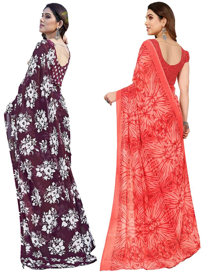 pack of 2 casual wear combo sarees with blouse - 21445104 -  Standard Image - 1