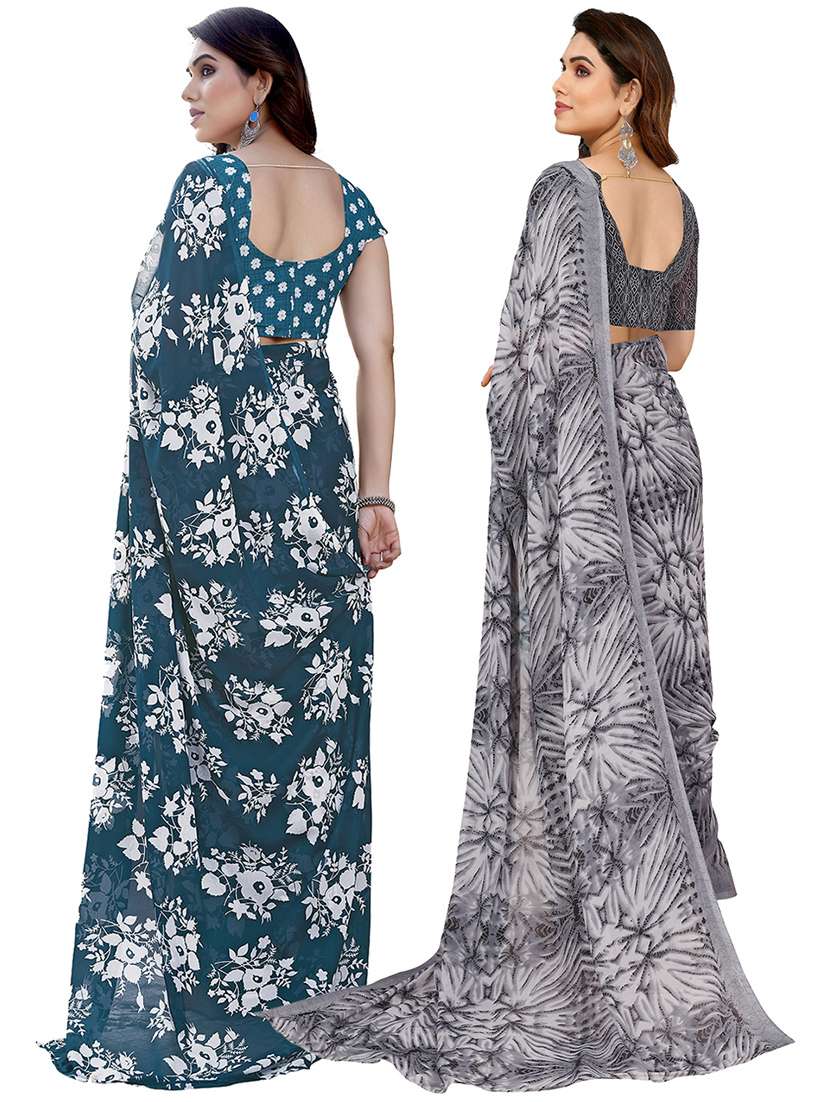 pack of 2 printed casual wear sarees with blouse - 21445156 -  Standard Image - 1