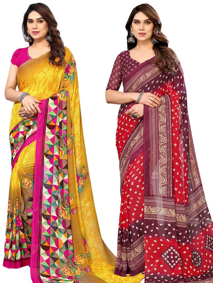 women pack of 2 casual wear combo sarees with blouse