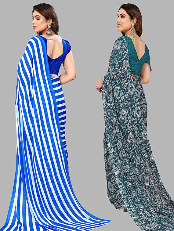 pack of 2 printed casual wear sarees with blouse - 21445497 -  Standard Image - 1