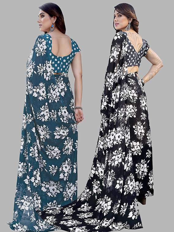 pack of 2 printed casual wear sarees with blouse - 21445522 -  Standard Image - 1