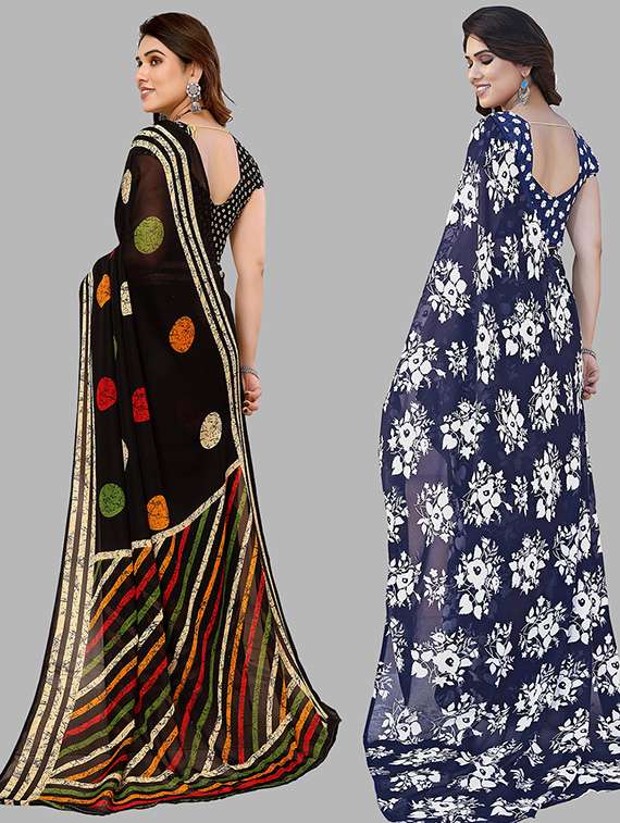 pack of 2 printed casual wear sarees with blouse - 21445553 -  Standard Image - 1