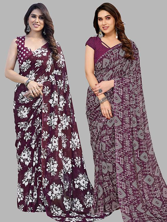 pack of 2 casual wear sarees with blouse - 21445558 - Zoom Image - 0