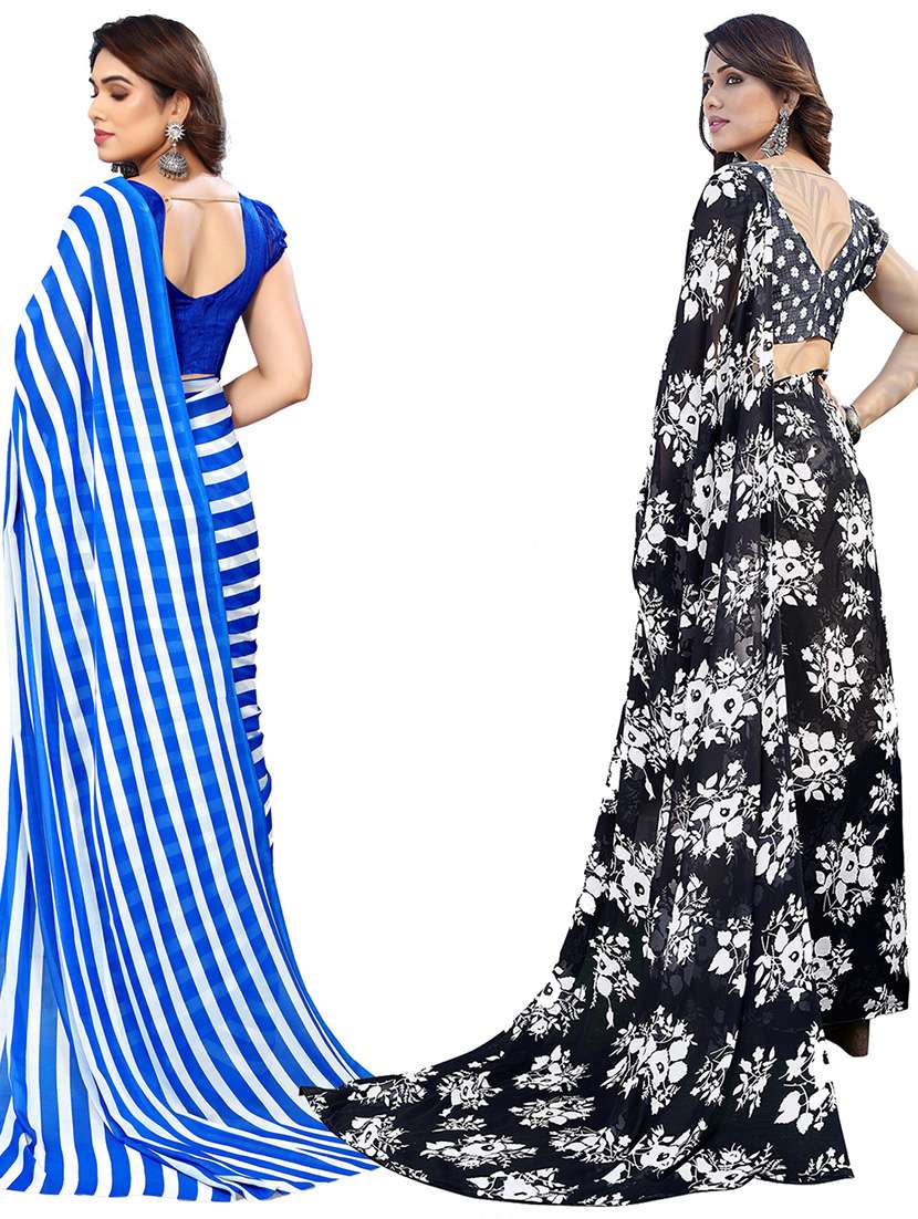 pack of 2 printed casual wear sarees with blouse - 21445648 -  Standard Image - 1
