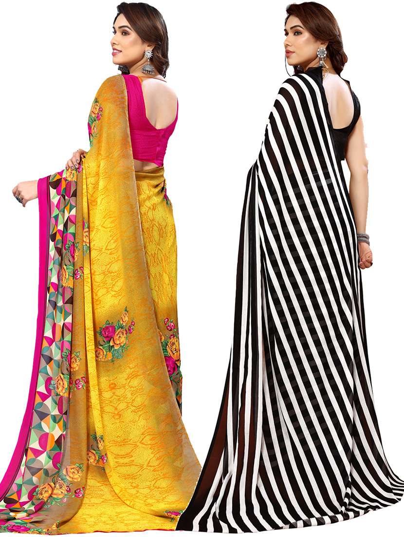 pack of 2 printed casual wear sarees with blouse - 21445653 -  Standard Image - 1