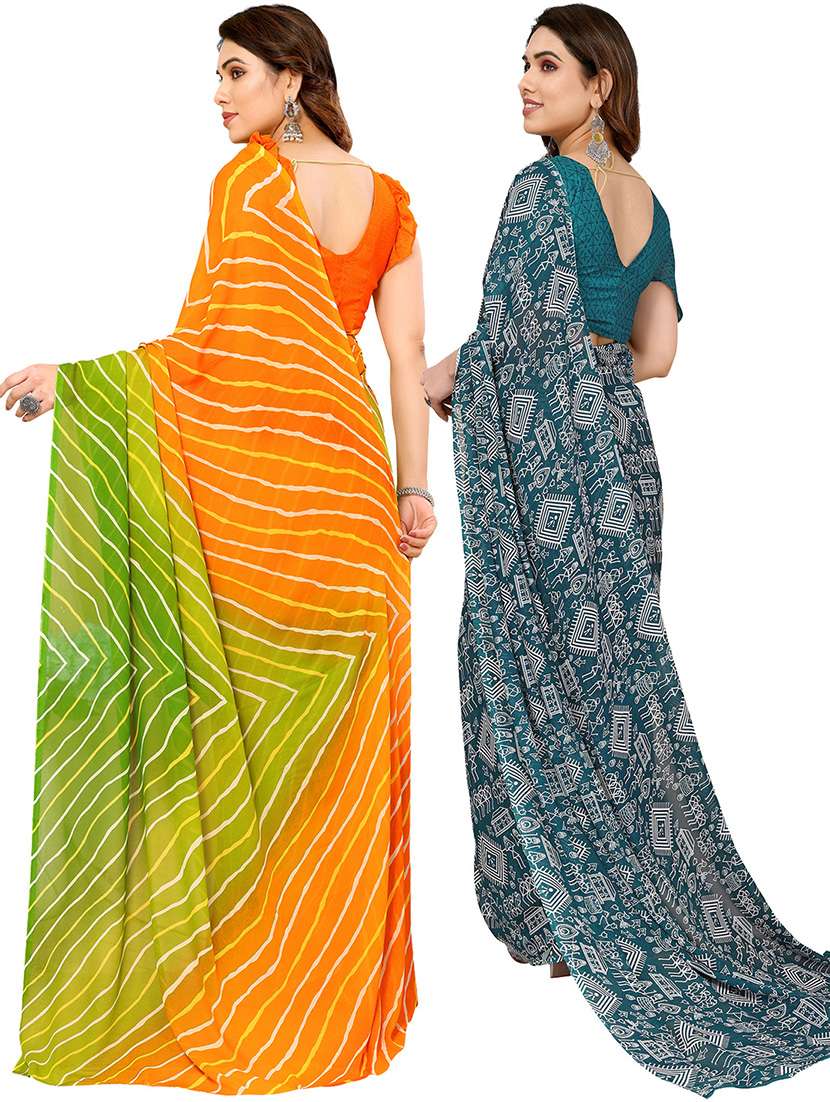  women pack of 2 casual wear combo sarees with blouse - 21445665 -  Standard Image - 1