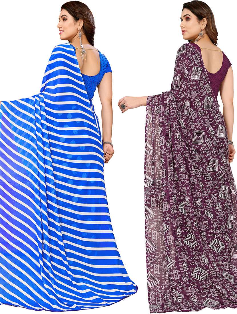 pack of 2 casual wear combo sarees with blouse - 21445745 -  Standard Image - 1
