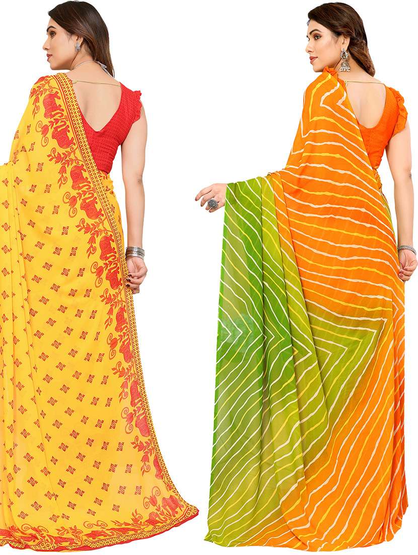 pack of 2 printed casual wear sarees with blouse - 21445749 -  Standard Image - 1