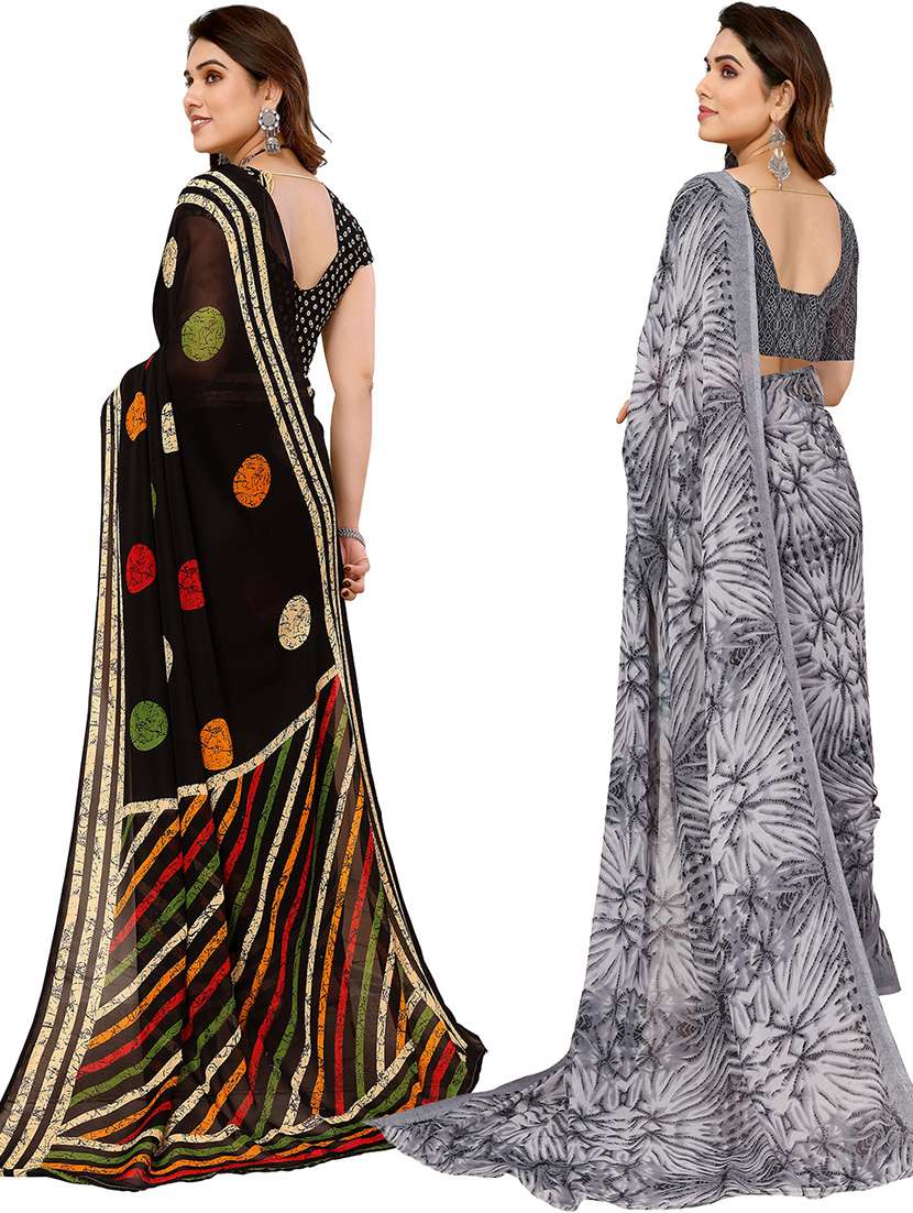 pack of 2 printed casual wear sarees with blouse - 21445772 -  Standard Image - 1