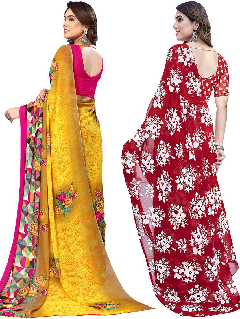 pack of 2 printed casual wear sarees with blouse - 21445800 -  Standard Image - 1