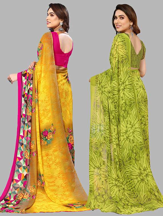 pack of 2 printed casual wear sarees with blouse - 21445828 -  Standard Image - 1