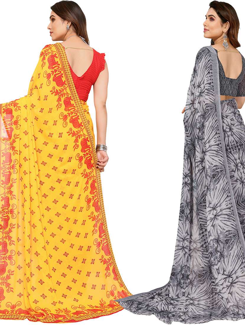 pack of 2 printed casual wear sarees with blouse - 21445868 -  Standard Image - 1