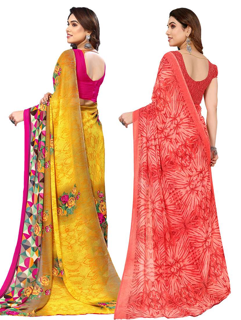 women pack of 2 casual wear combo sarees with blouse - 21445951 -  Standard Image - 1