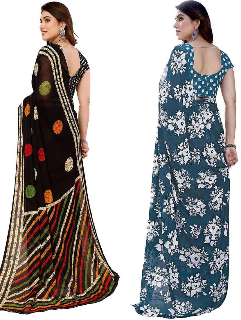 pack of 2 printed casual wear sarees with blouse - 21445966 -  Standard Image - 1
