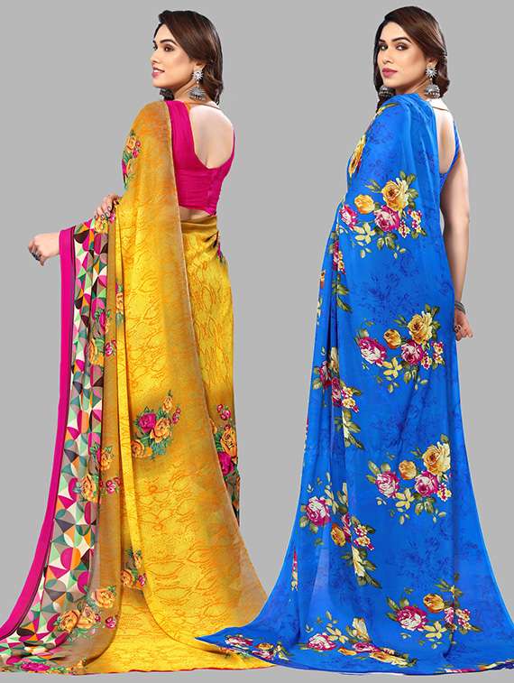 pack of 2 printed casual wear sarees with blouse - 21445997 -  Standard Image - 1