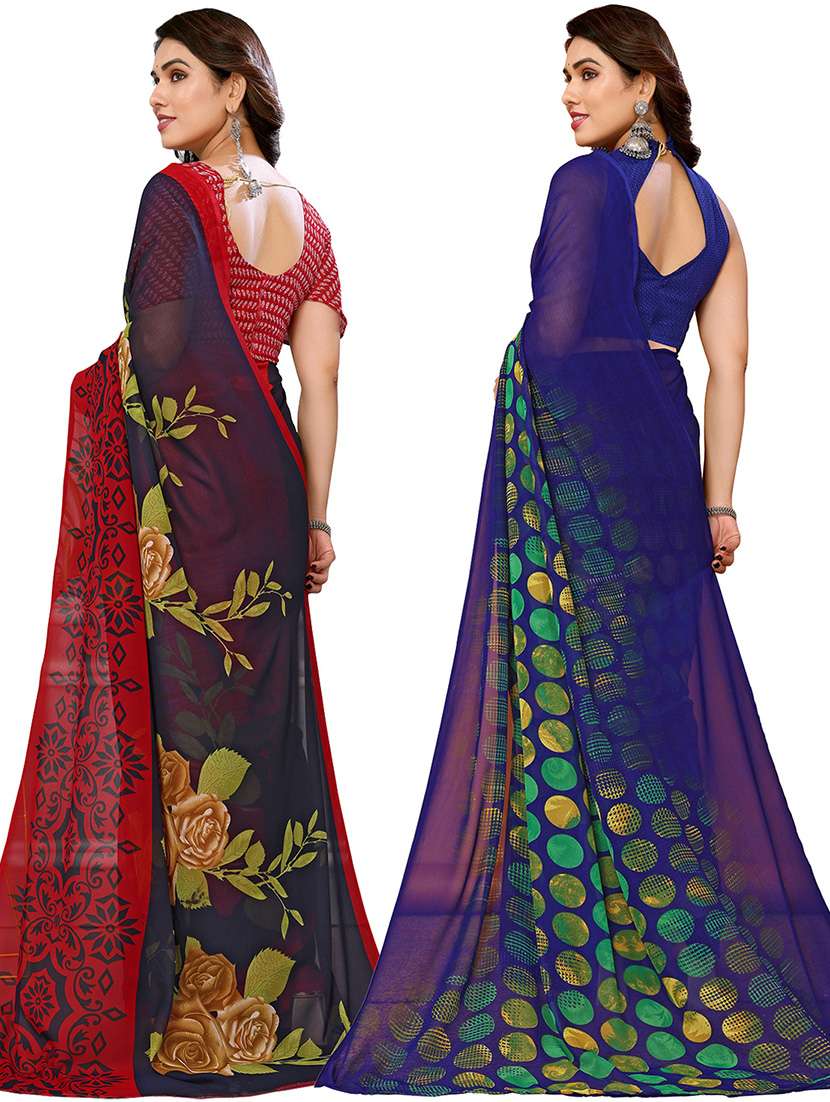 pack of 2 printed casual wear sarees with blouse - 21446039 -  Standard Image - 1