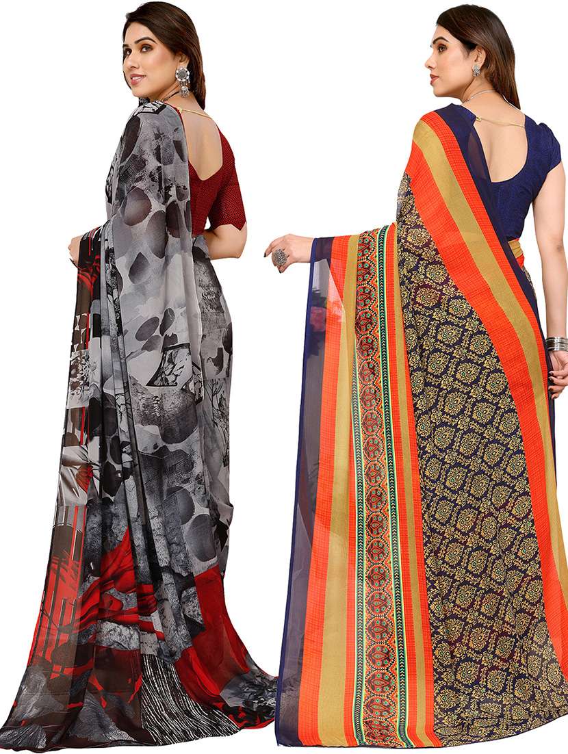 pack of 2 printed casual wear sarees with blouse - 21446042 -  Standard Image - 1