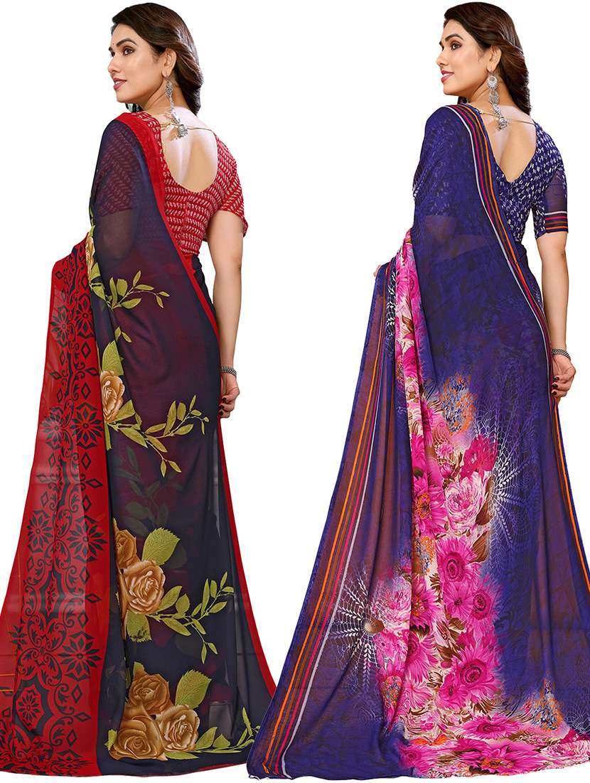 women pack of 2 casual wear combo sarees with blouse - 21446044 -  Standard Image - 1