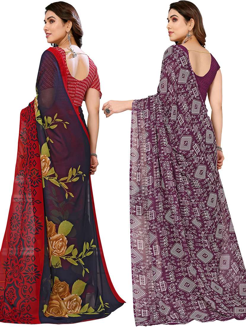 pack of 2 casual wear combo sarees with blouse - 21446073 -  Standard Image - 1