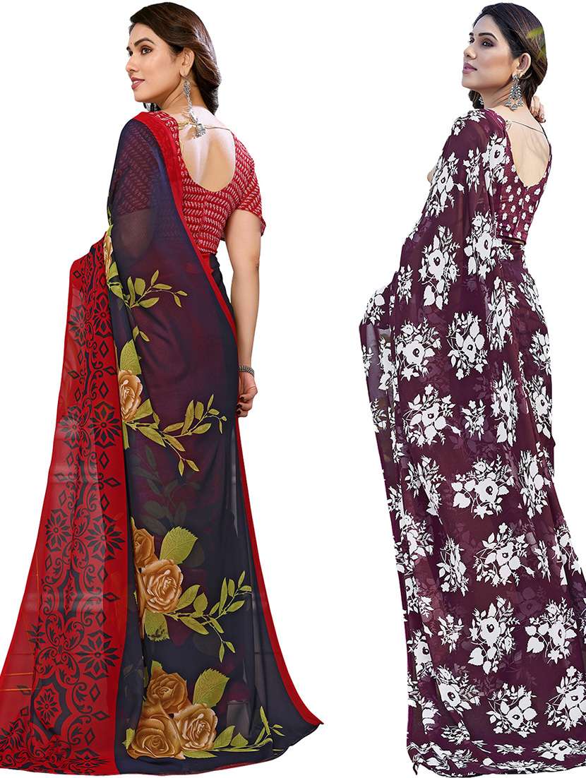 women pack of 2 casual wear combo sarees with blouse - 21446104 -  Standard Image - 1