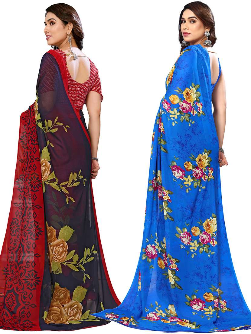 pack of 2 printed casual wear sarees with blouse - 21446106 -  Standard Image - 1