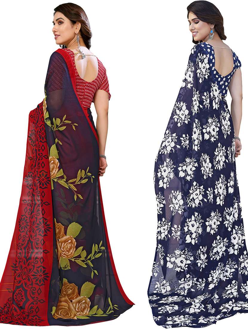 pack of 2 casual wear sarees with blouse - 21446134 -  Standard Image - 1