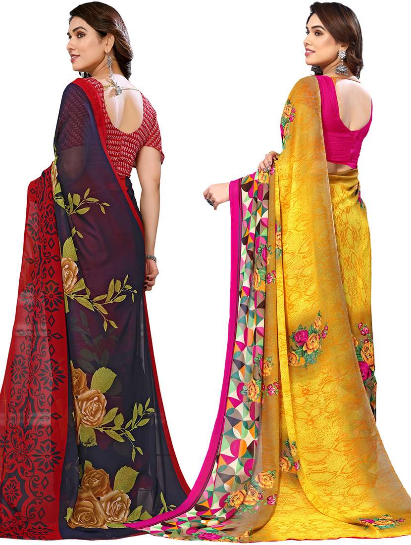 pack of 2 printed casual wear sarees with blouse - 21446135 -  Standard Image - 1