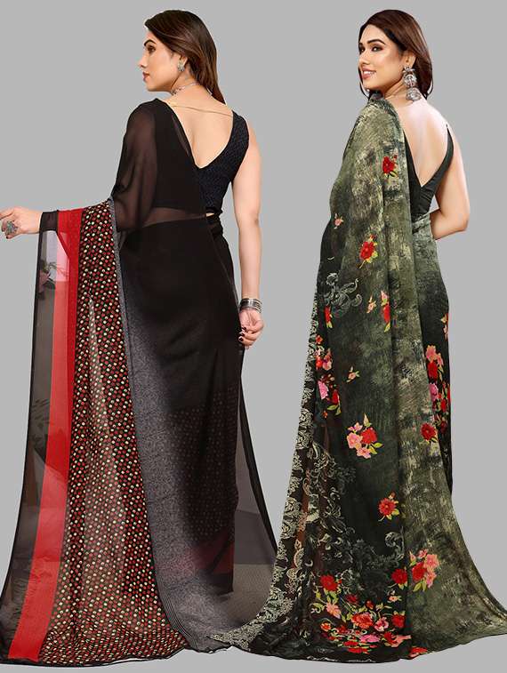 pack of 2 printed casual wear sarees with blouse - 21446140 -  Standard Image - 1