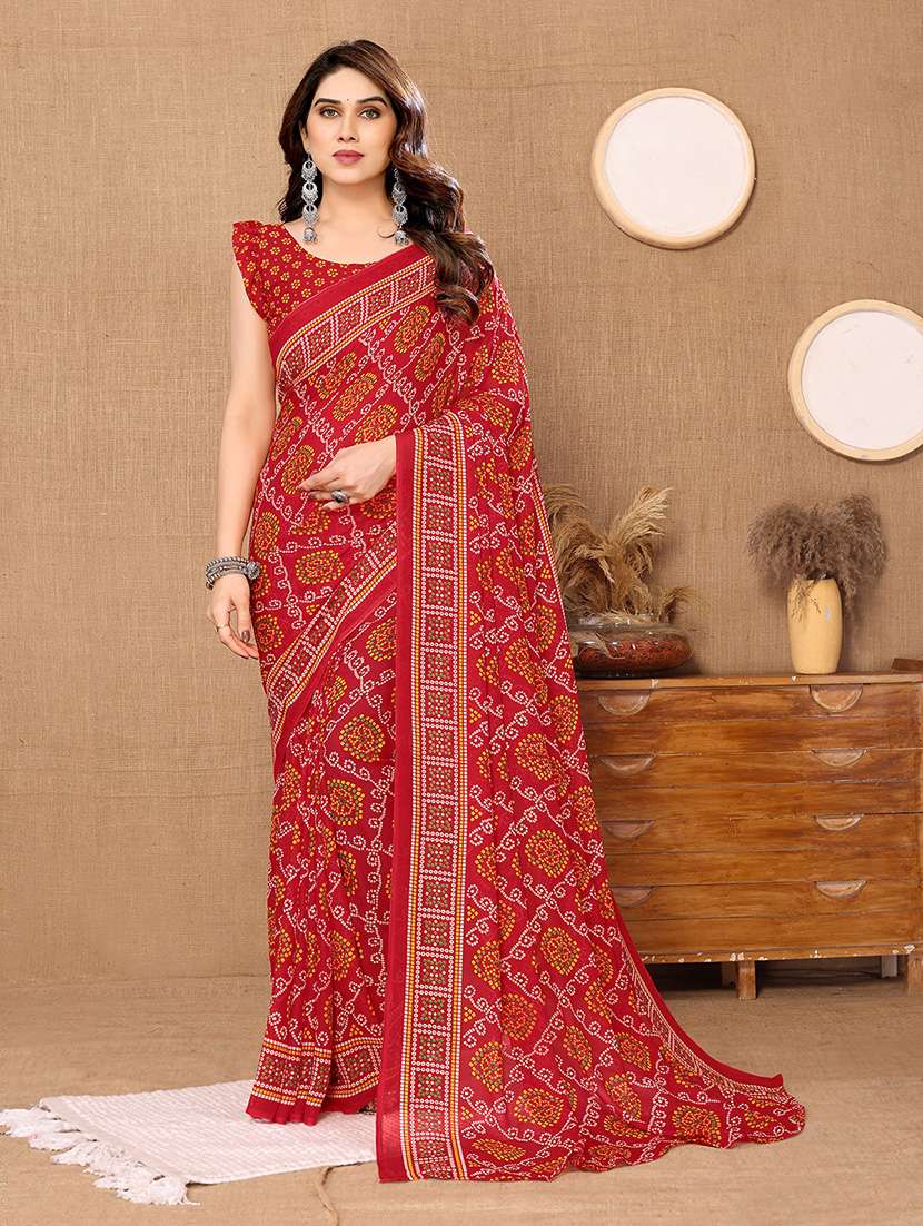 women bandhani printed casual wear saree with blouse