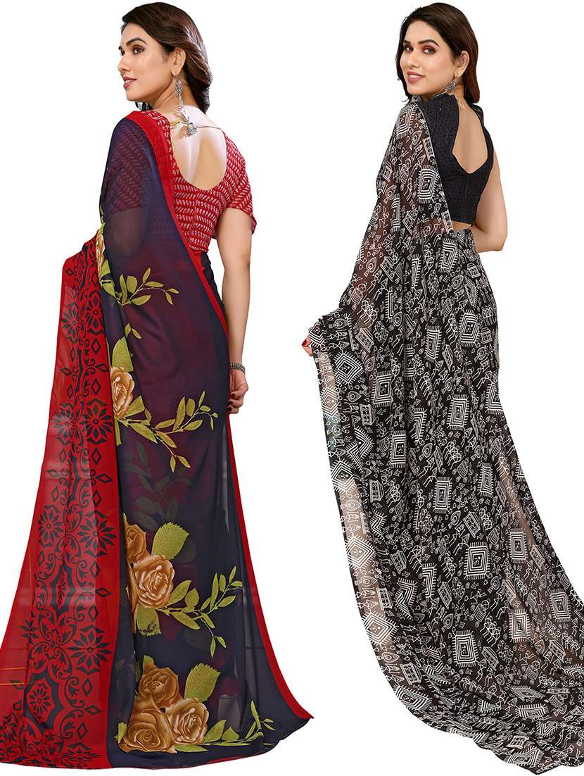women pack of 2 casual wear combo sarees with blouse - 21446223 -  Standard Image - 1
