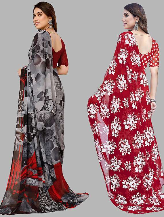 pack of 2 printed casual wear sarees with blouse - 21446230 -  Standard Image - 1