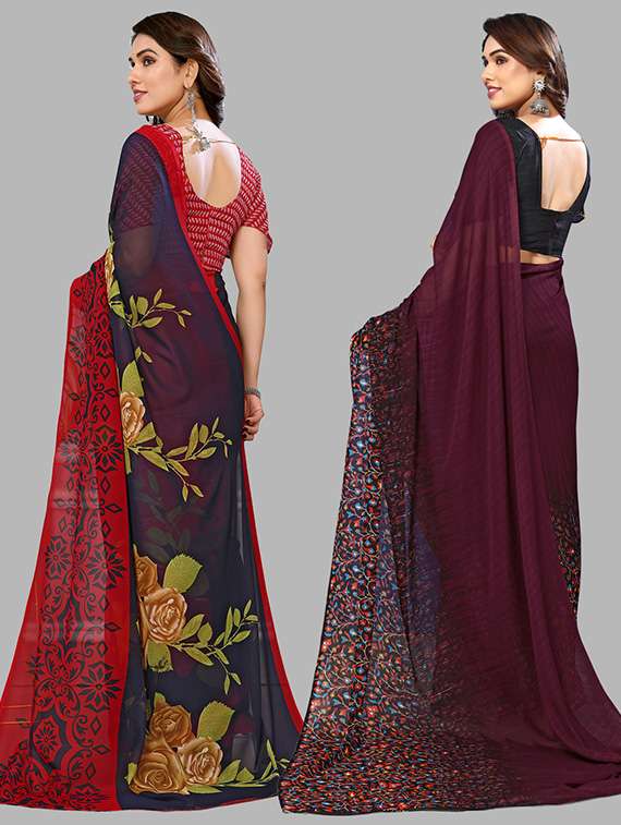 women pack of 2 casual wear combo sarees with blouse - 21446236 -  Standard Image - 1