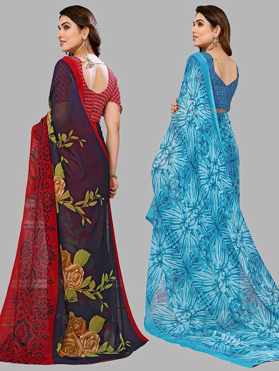 pack of 2 printed casual wear sarees with blouse - 21446251 -  Standard Image - 1