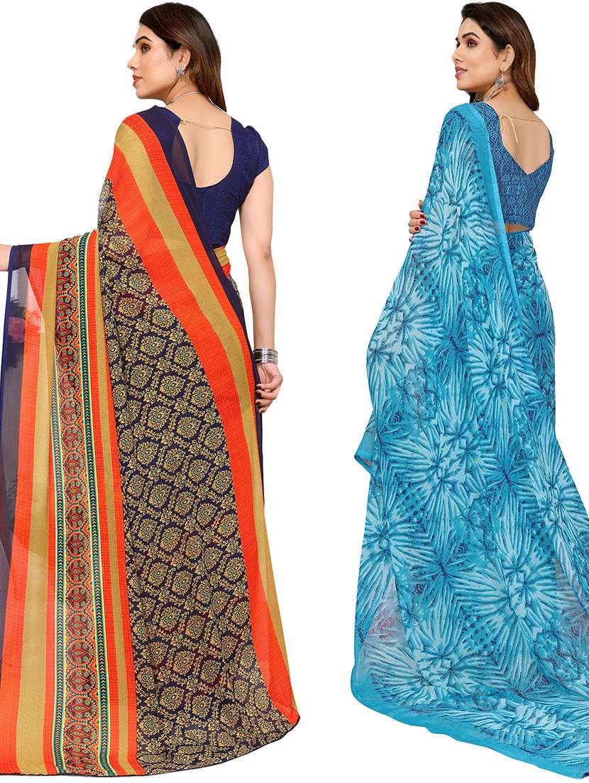 pack of 2 printed casual wear sarees with blouse - 21446255 -  Standard Image - 1