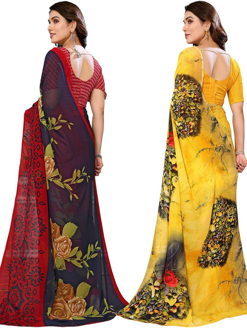 pack of 2 printed casual wear sarees with blouse - 21446289 -  Standard Image - 1