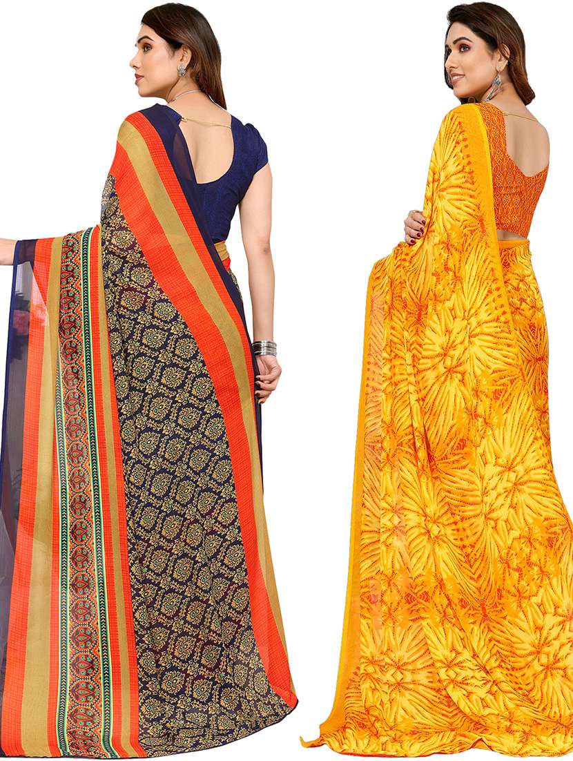 women pack of 2 casual wear combo sarees with blouse - 21446291 -  Standard Image - 1