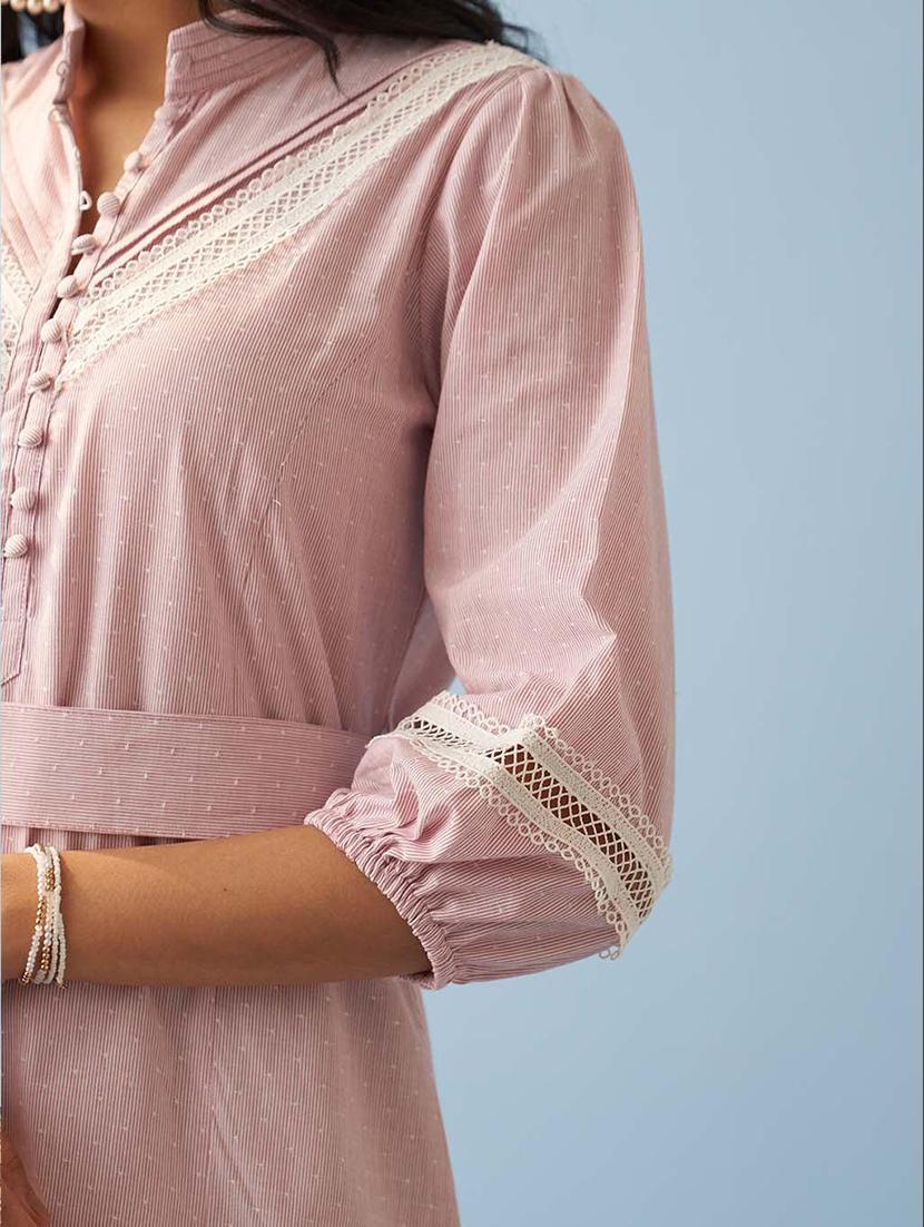 women pink mandarin neck fit & flare dress - 21446306 - Standard Image - 4