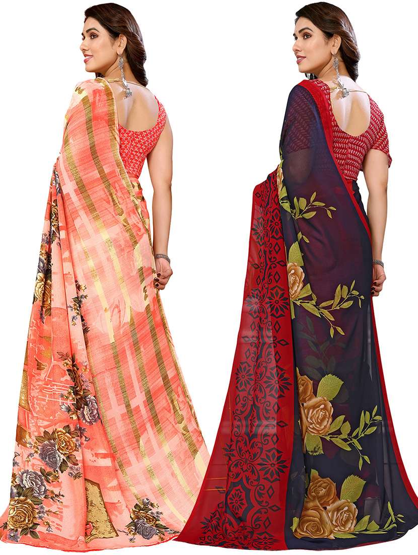 women pack of 2 casual wear combo sarees with blouse - 21446333 -  Standard Image - 1
