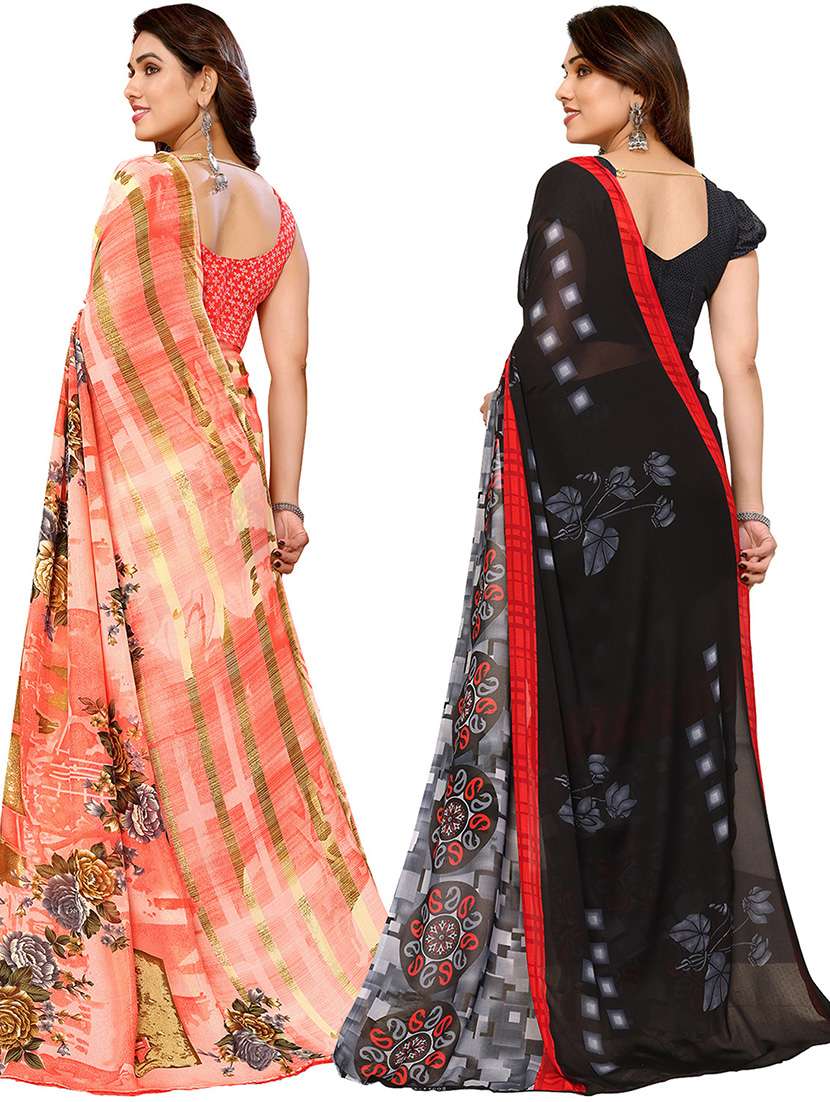 pack of 2 printed casual wear sarees with blouse - 21446337 -  Standard Image - 1