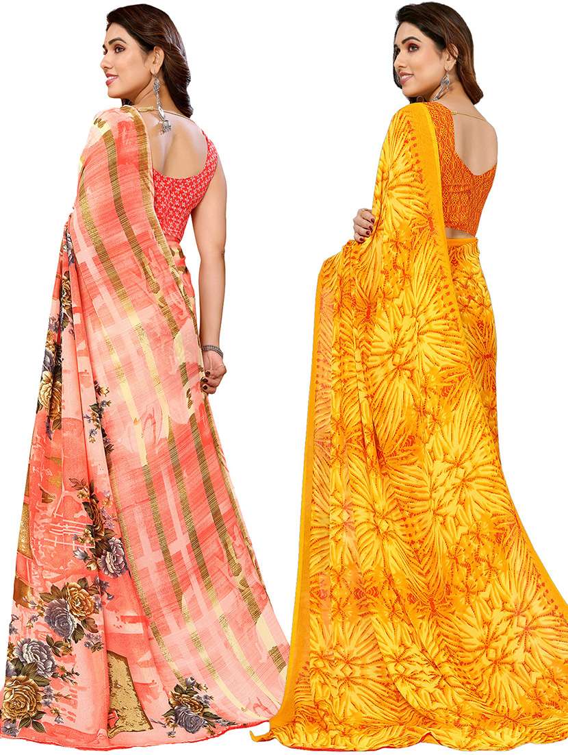 pack of 2 casual wear combo sarees with blouse - 21446359 -  Standard Image - 1