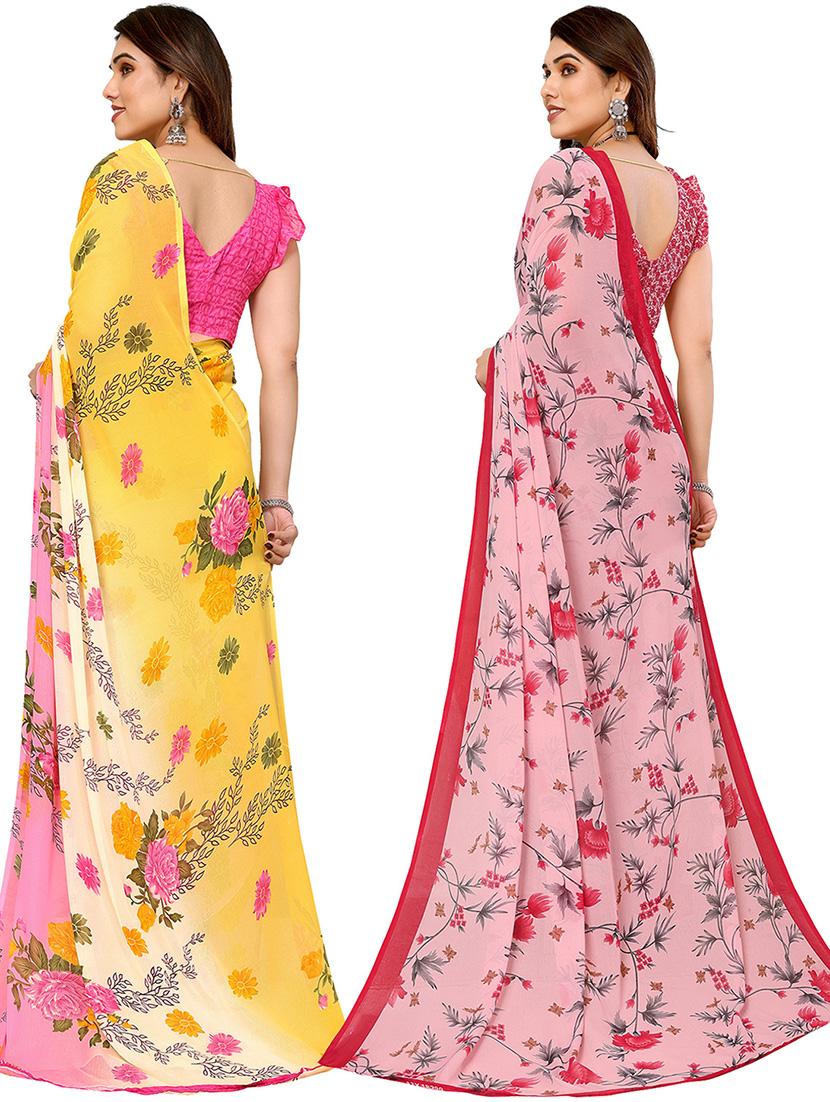 pack of 2 printed casual wear sarees with blouse - 21446365 -  Standard Image - 1