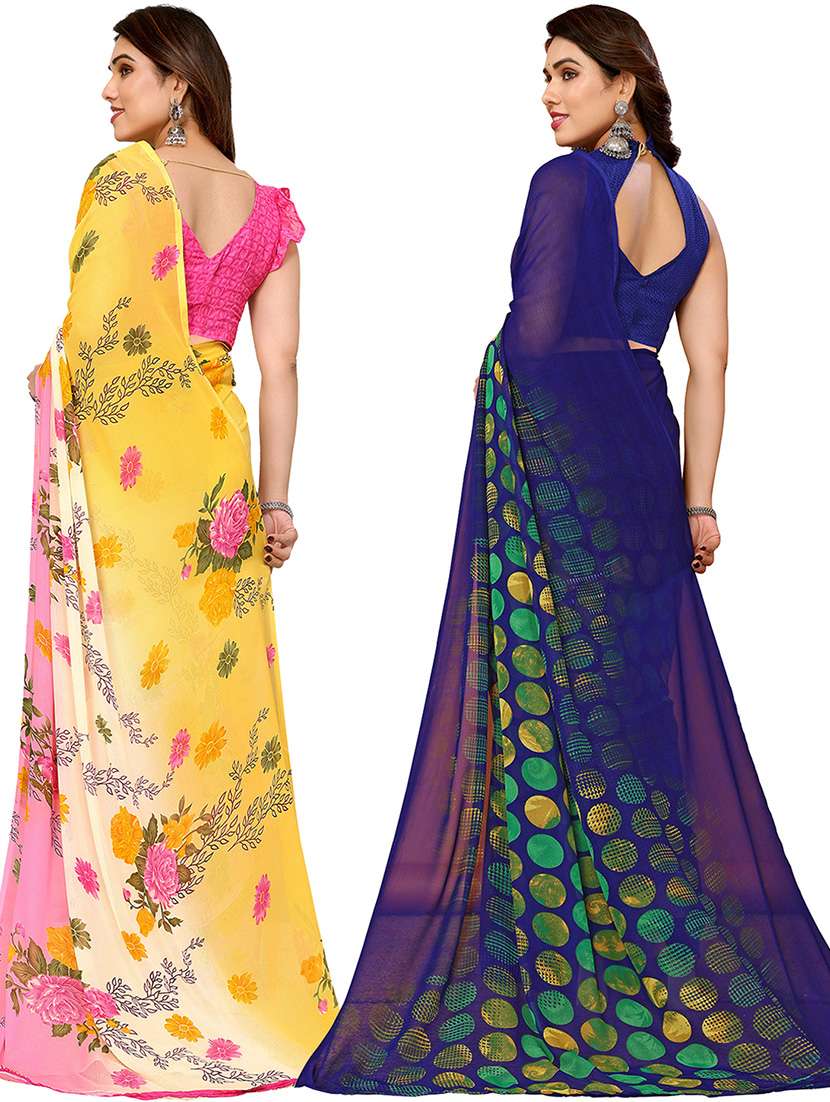 pack of 2 printed casual wear sarees with blouse - 21446369 -  Standard Image - 1